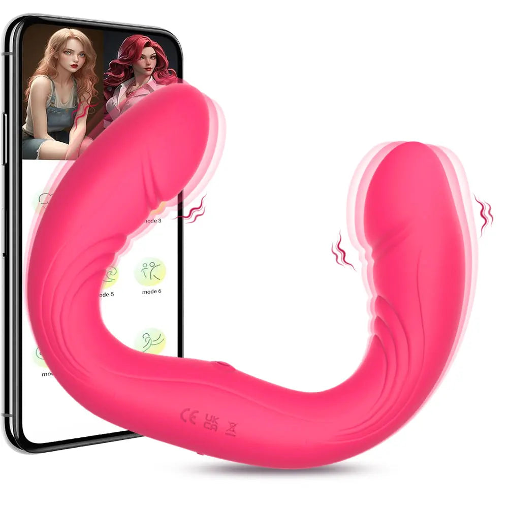 Vibrador doble mujer, consolador doble penetración, doble cabeza, estimulador punto G, control remoto y aplicación web