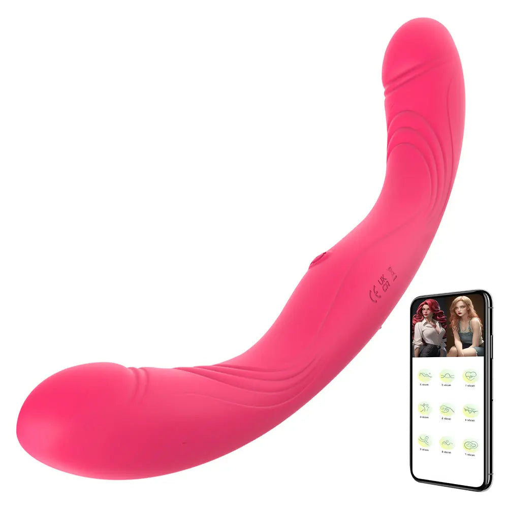 Vibrador doble mujer, consolador doble penetración, doble cabeza, estimulador punto G, control remoto y aplicación web