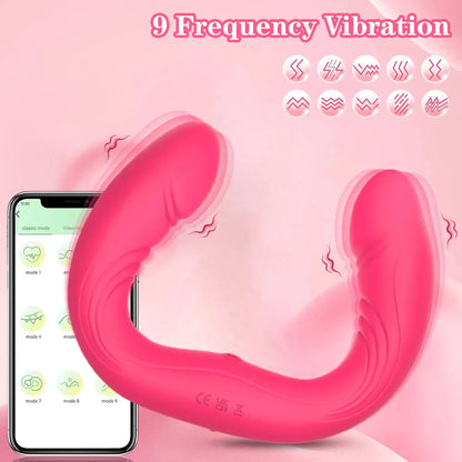 Vibrador doble mujer, consolador doble penetración, doble cabeza, estimulador punto G, control remoto y aplicación web