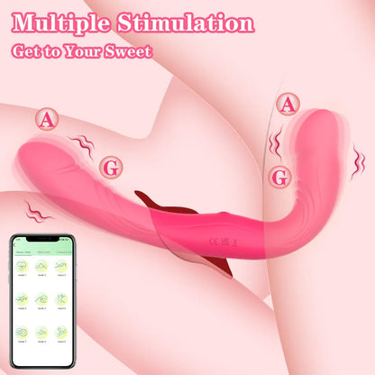 Vibrador doble mujer, consolador doble penetración, doble cabeza, estimulador punto G, control remoto y aplicación web