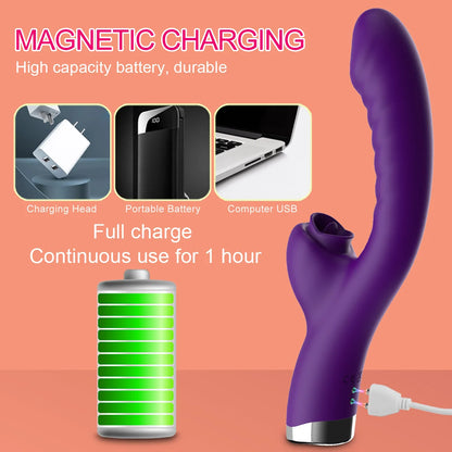 Vibrador con lengua, vibrador con estimulador de clítoris, consolador con lengua 2 en 1