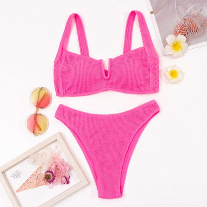 Bikini de realce liso de cintura alta con Tanga - PARAIRAVENUS.COM