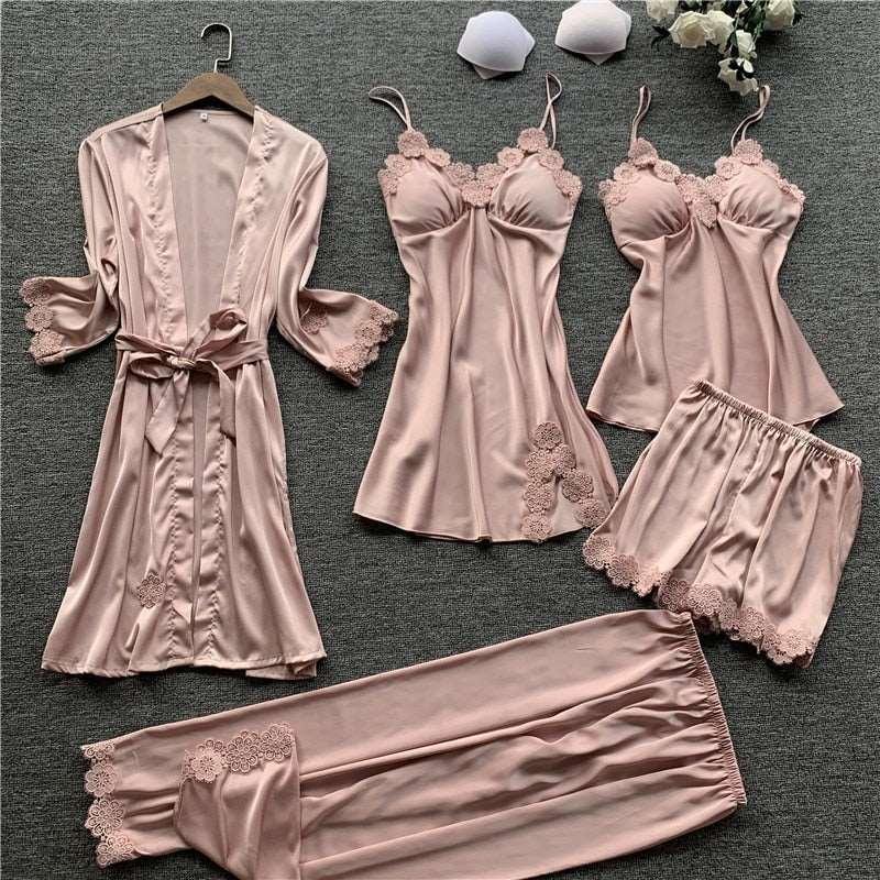 Bata de boda con flores para mujer, ropa de dormir Sexy de encaje, lencería íntima para el hogar, ropa de dormir informal de verano - PARAIRAVENUS.COM