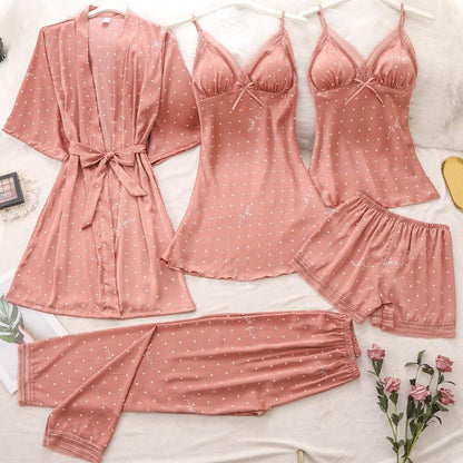 Conjunto de pijama de encaje sedoso para mujer, ropa de dormir Sexy, Kimono de satén, albornoz, camisón - PARAIRAVENUS.COM