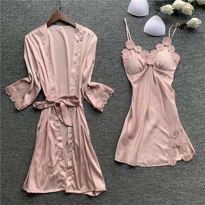 Bata de boda con flores para mujer, ropa de dormir Sexy de encaje, lencería íntima para el hogar, ropa de dormir informal de verano - PARAIRAVENUS.COM