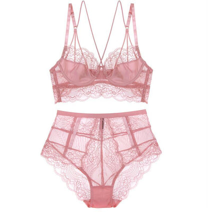 Conjunto de sujetador Rosa sexy de cintura alta - PARAIRAVENUS.COM