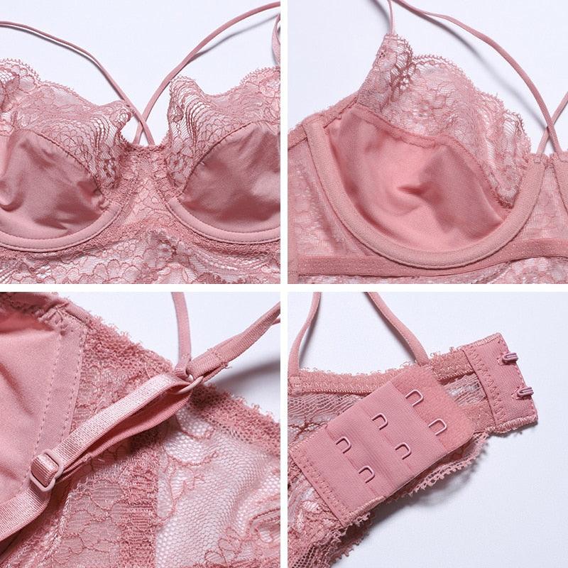 Conjunto de sujetador Rosa sexy de cintura alta - PARAIRAVENUS.COM