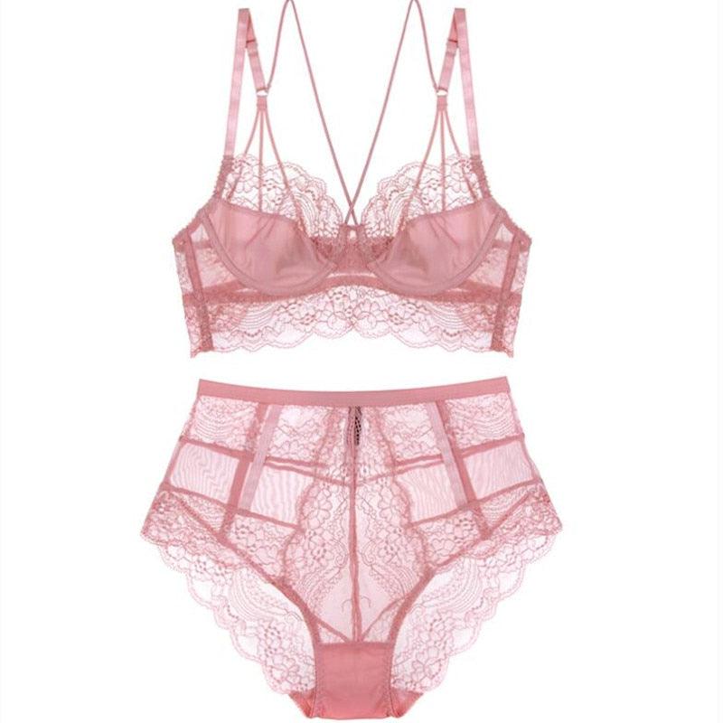 Conjunto de sujetador Rosa sexy de cintura alta - PARAIRAVENUS.COM