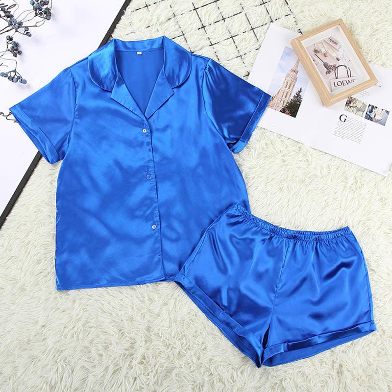 Conjunto de Pijama de verano con cuello vuelto de seda - PARAIRAVENUS.COM