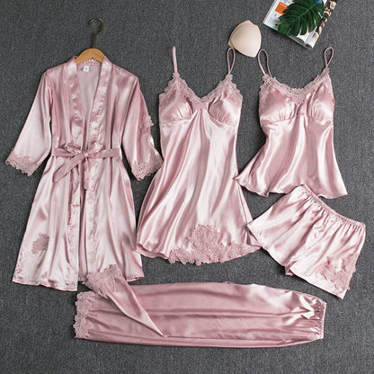 Pijama de satén de 5 piezas para boda - PARAIRAVENUS.COM