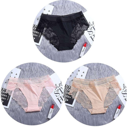 Conjunto de 3 unidades de bragas de encaje sin costuras de seda - PARAIRAVENUS.COM