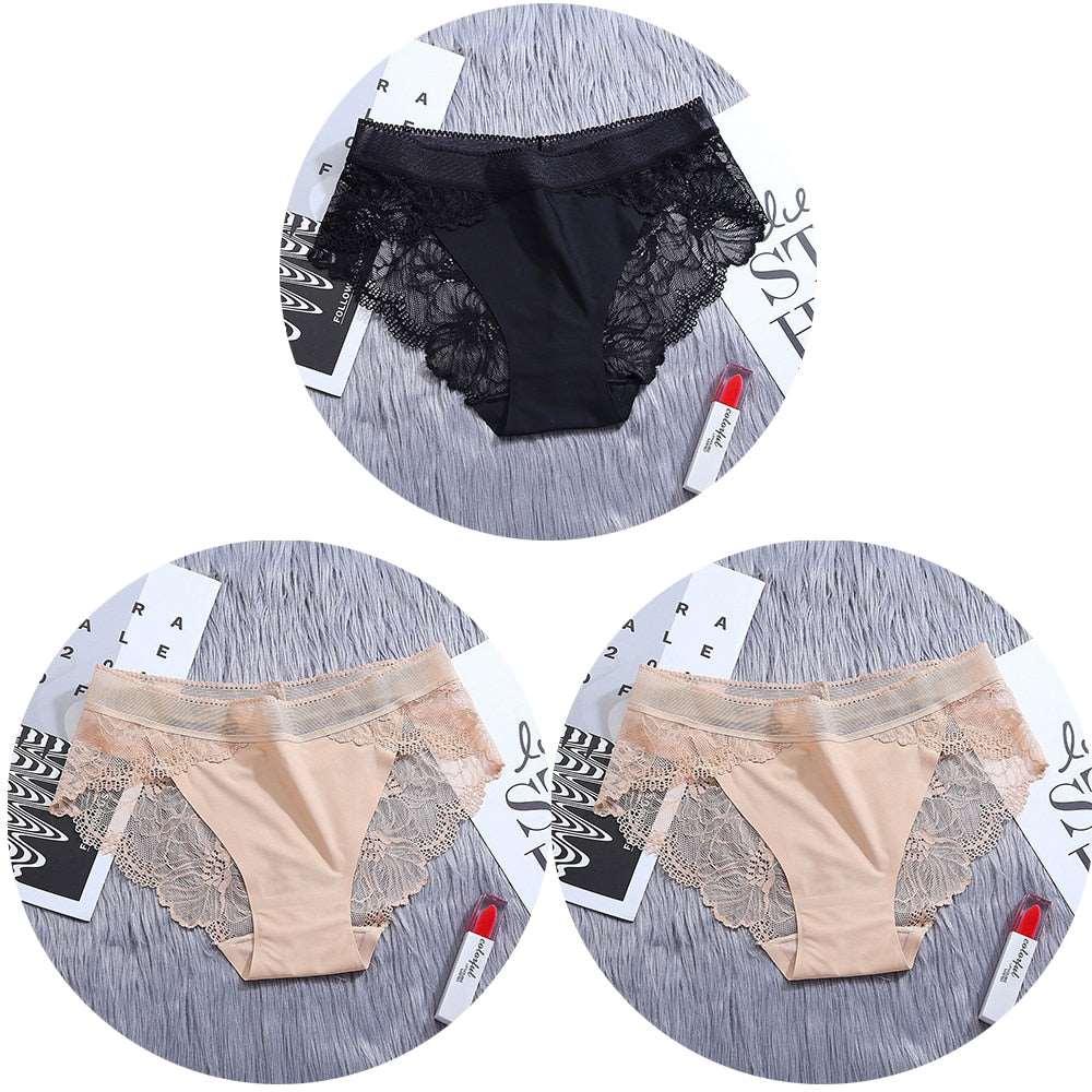 Conjunto de 3 unidades de bragas de encaje sin costuras de seda - PARAIRAVENUS.COM