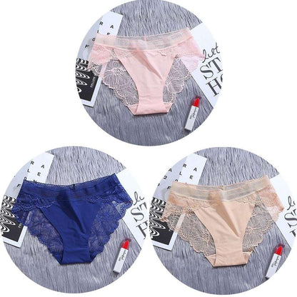 Conjunto de 3 unidades de bragas de encaje sin costuras de seda - PARAIRAVENUS.COM