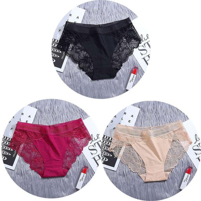 Conjunto de 3 unidades de bragas de encaje sin costuras de seda - PARAIRAVENUS.COM