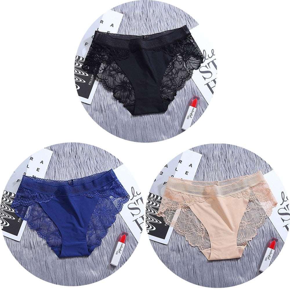 Conjunto de 3 unidades de bragas de encaje sin costuras de seda - PARAIRAVENUS.COM