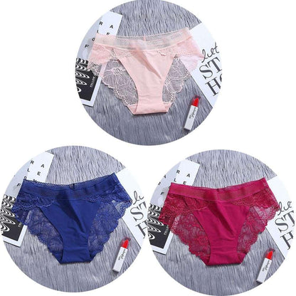 Conjunto de 3 unidades de bragas de encaje sin costuras de seda - PARAIRAVENUS.COM