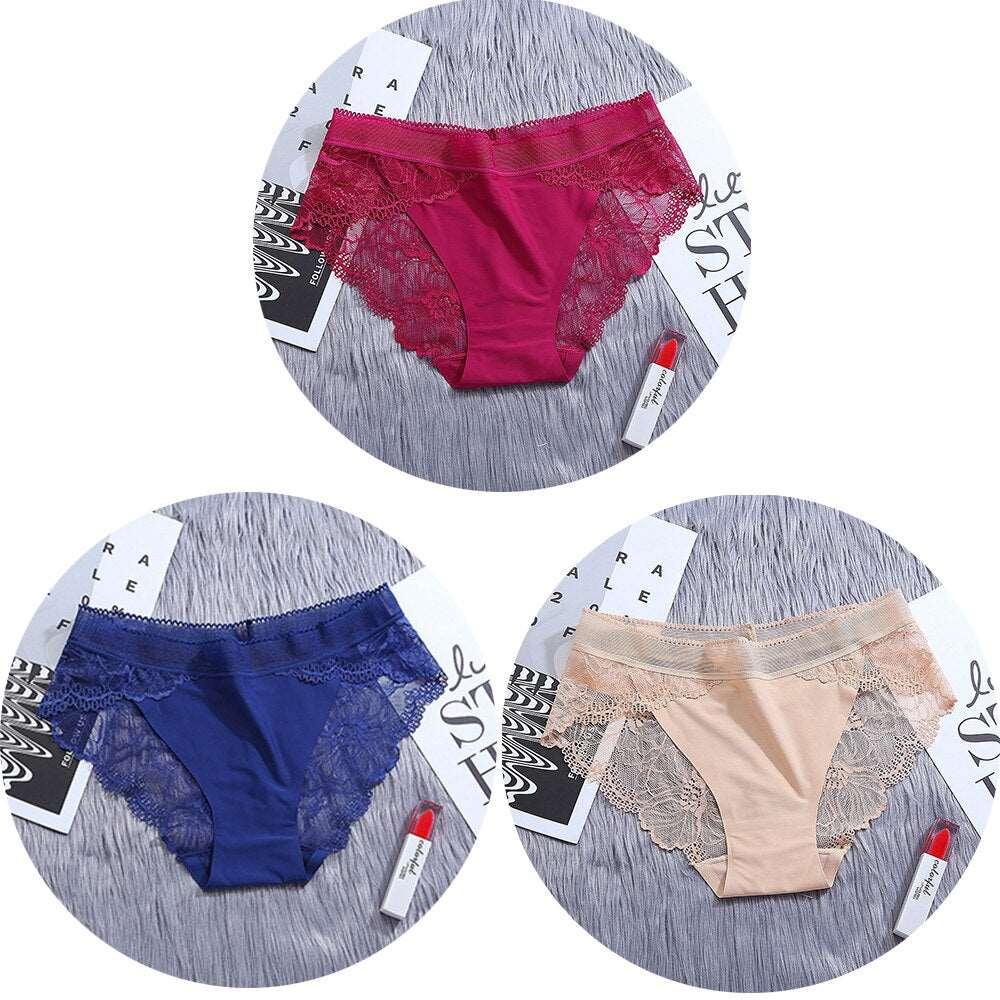 Conjunto de 3 unidades de bragas de encaje sin costuras de seda - PARAIRAVENUS.COM