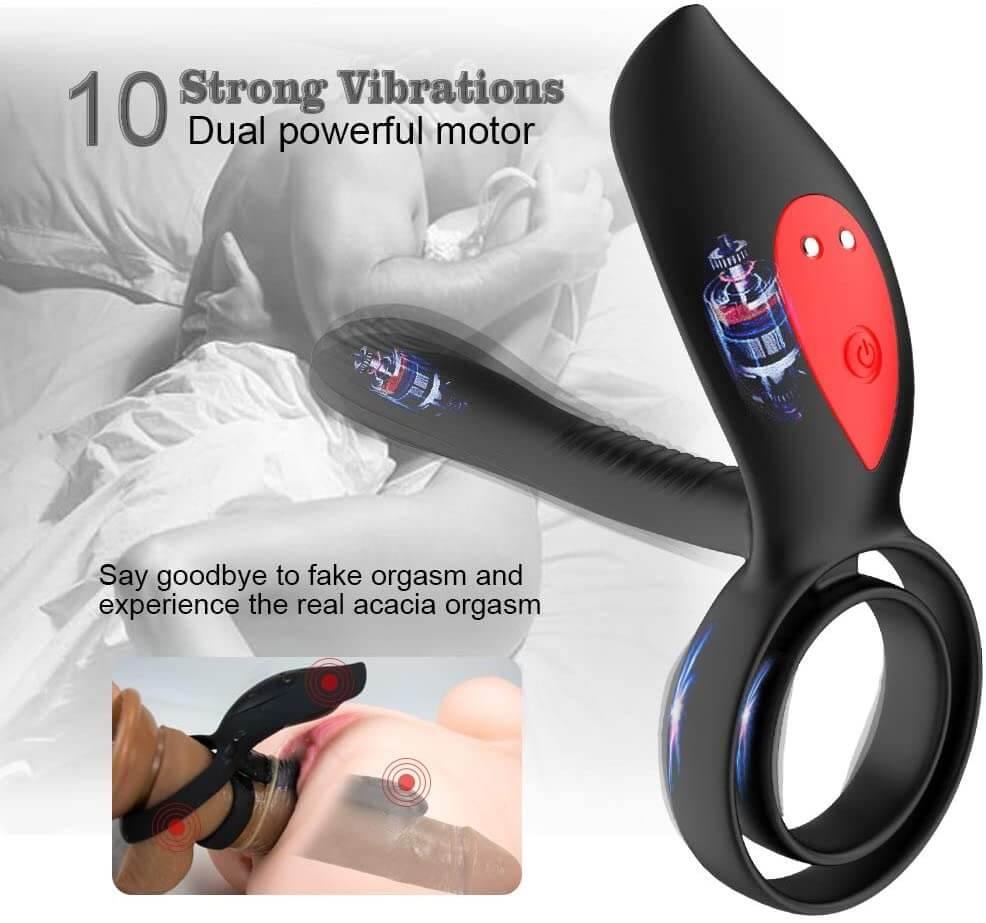 Anillo de pene con estimulador de clítoris y punto G, anillo retardante de eyaculación con vibrador para clitoris - PARAIRAVENUS.COM